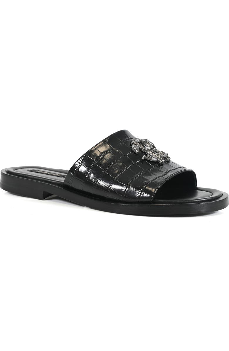 Roberto Cavalli Croc Embossed Slide Sandal, Main, color, Black