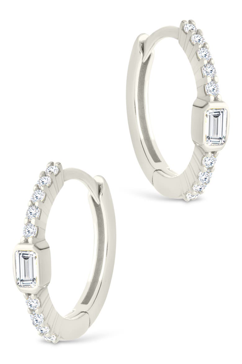 Cubic Zirconia Hoop Earrings, Alternate, color, SILVER