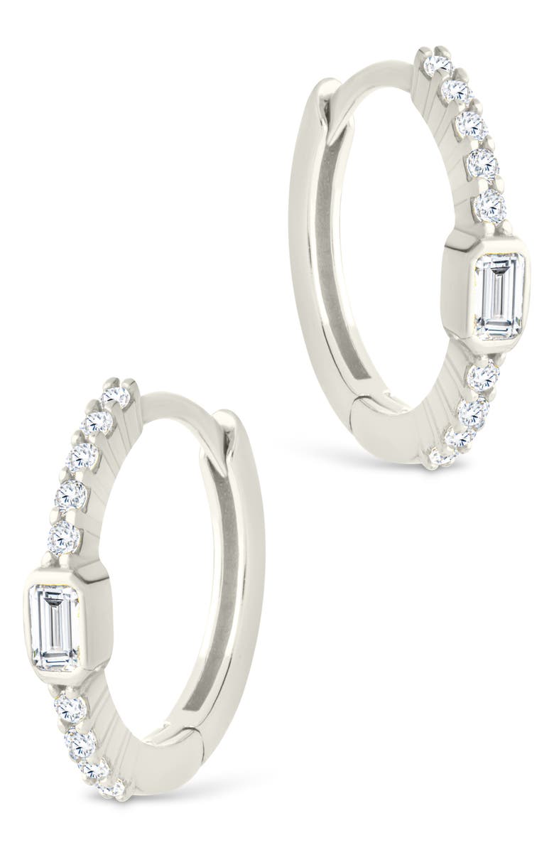 Sterling Forever Cubic Zirconia Hoop Earrings, Alternate, color, Silver