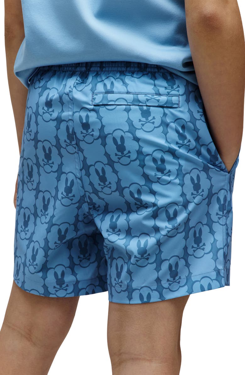 Psycho Bunny Kids' Toby Bunny Print Swim Trunks, Alternate, color, Glacier Lake