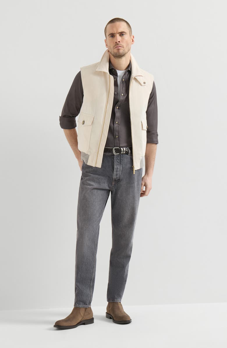 Brunello Cucinelli Garment-dyed chevron shirt, Alternate, color, Brown