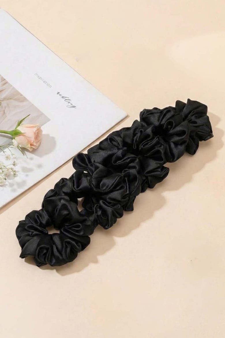 Black Silk Satin Scrunchies - Set of 6, Alternate, color, Black