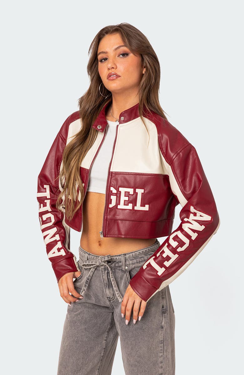 EDIKTED Farah Crop Faux Leather Moto Jacket, Alternate, color, 