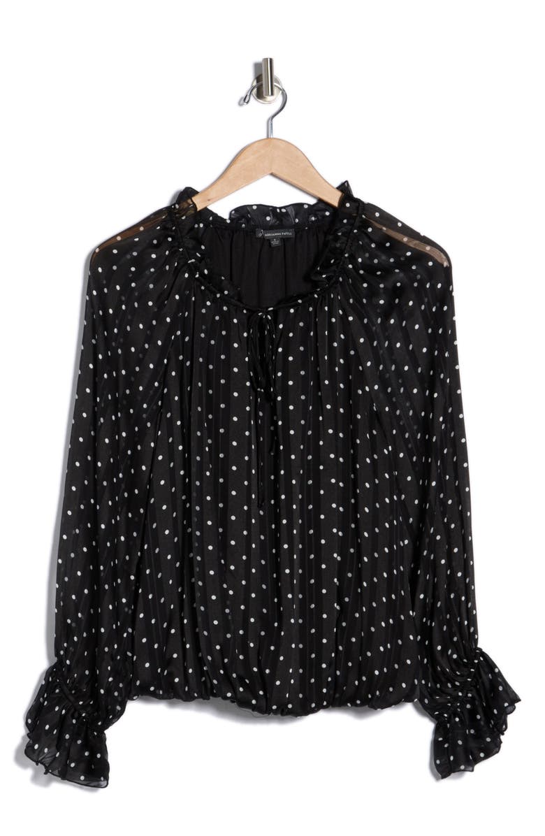 Adrianna Papell Print Woven Top, Alternate, color, Black/ Cream Dot