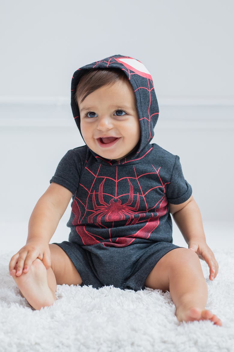 Spider-Verse Miles Morales Cosplay Hooded Romper, Alternate, color, Miles Morales Charcoal