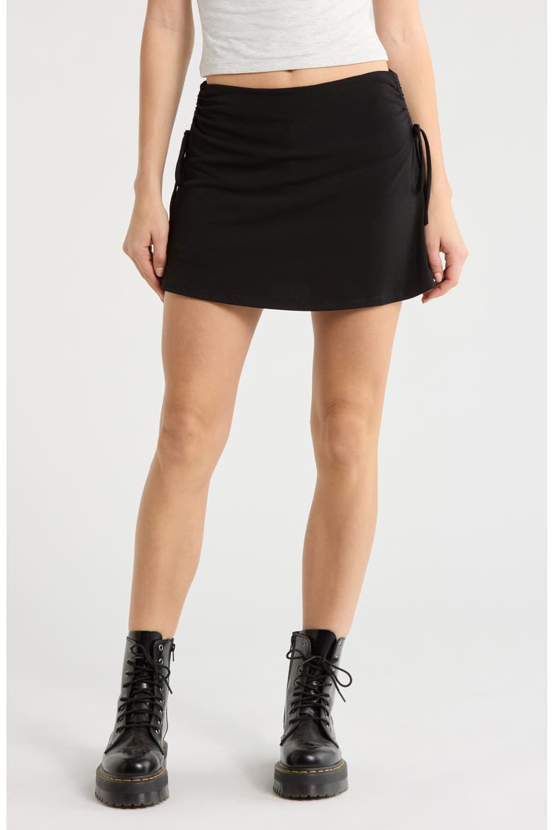 Side Tie Miniskirt, Main, color, BLACK
