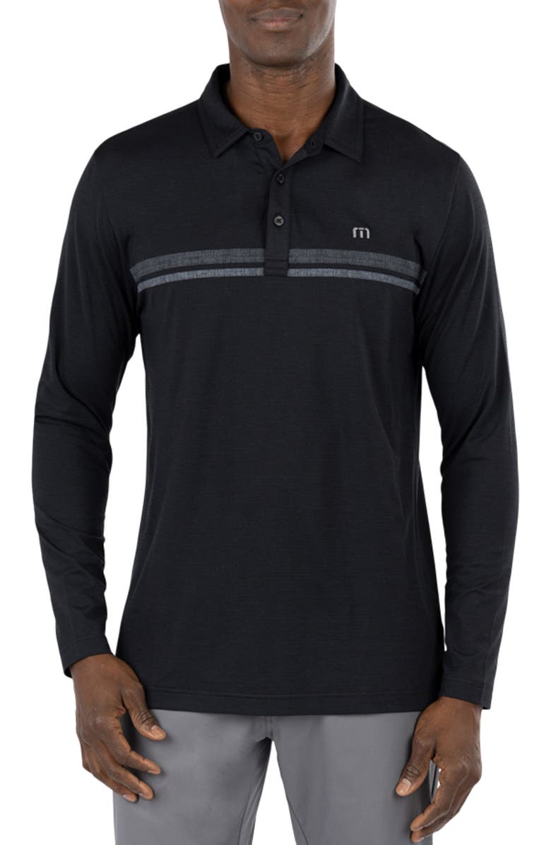 TravisMathew Heater 2.0 Stretch Long Sleeve Golf Polo, Main, color, Black