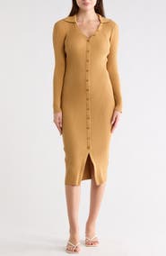 DKNY Jeans Long Sleeve Rib Polo Dress