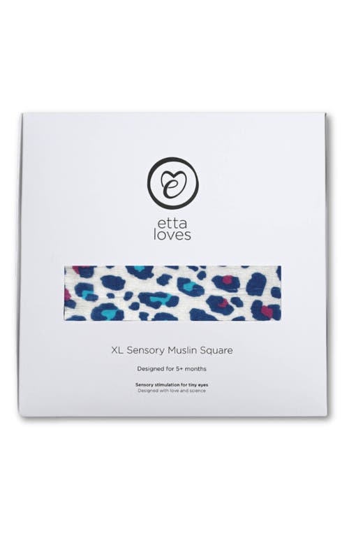 Etta Loves Xl Blue Leopard Sensory Organic Cotton Muslin Blanket In Blue Leopard Print