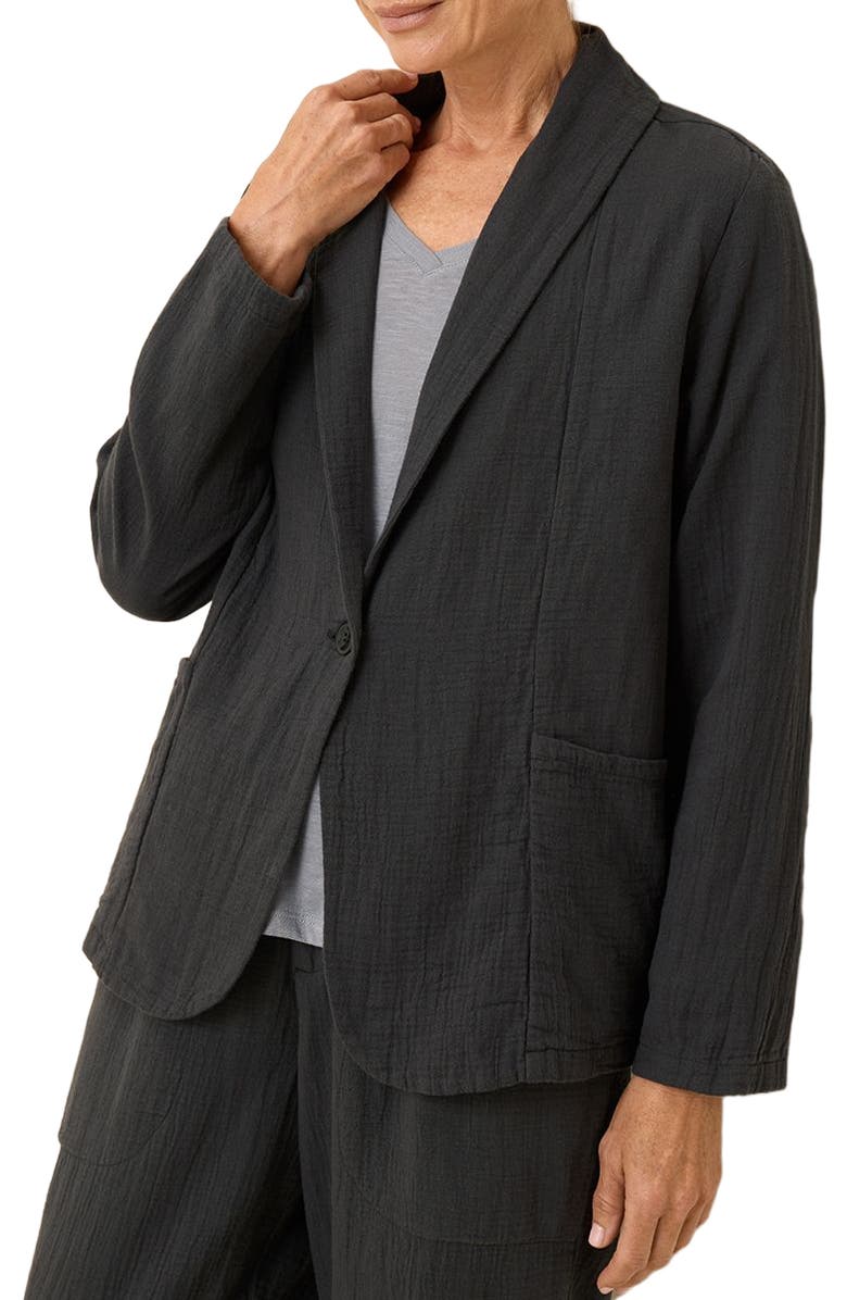 Pact Organic Cotton Coastal Double Gauze Lined Easy Jacket, Alternate, color, Black