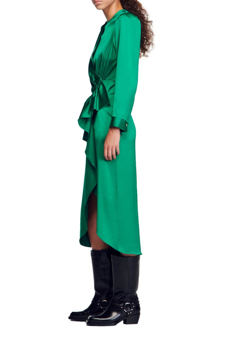 SANDRO Memphis Long Sleeve Satin Faux Wrap Dress, Alternate, color, 