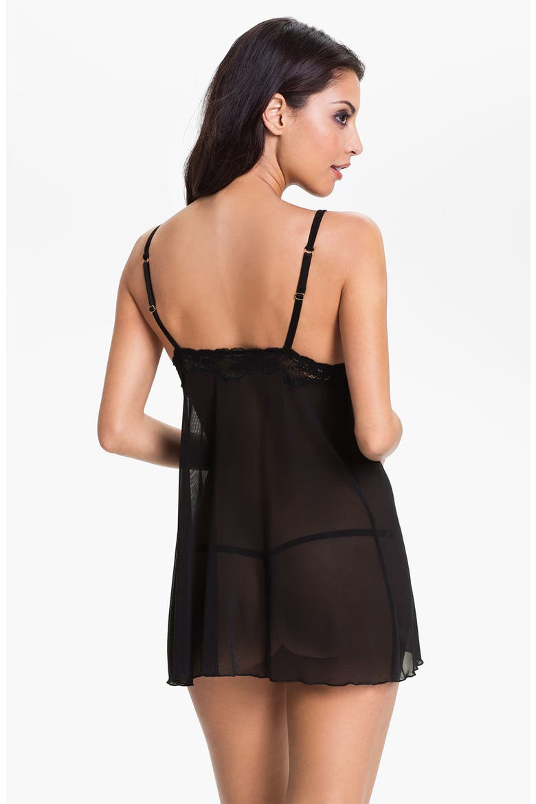 Intimates 'Whimsey’ Mesh Flyaway Babydoll & G-String Set, Alternate, color, BLACK
