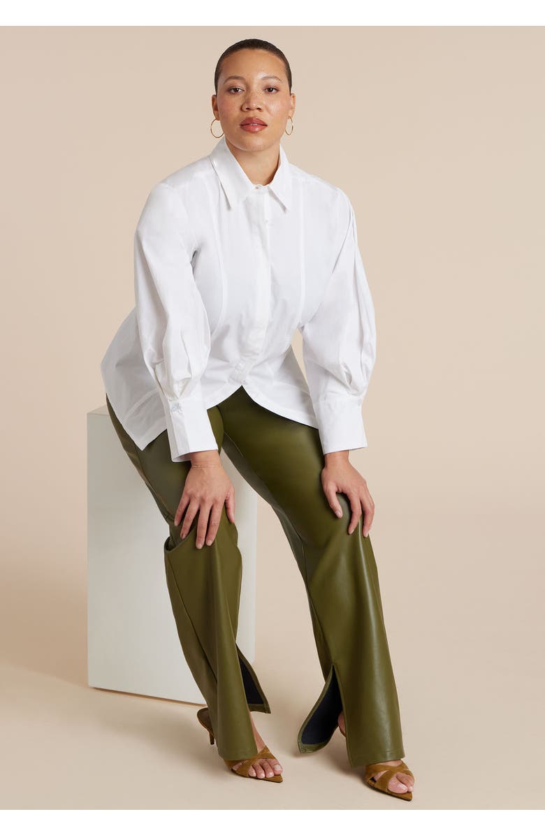 ELOQUII Button Up Cut Out Top, Alternate, color, Optic White