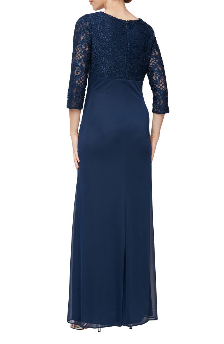 Alex Evenings Sequin Embroidery Empire Waist Gown, Alternate, color, Navy