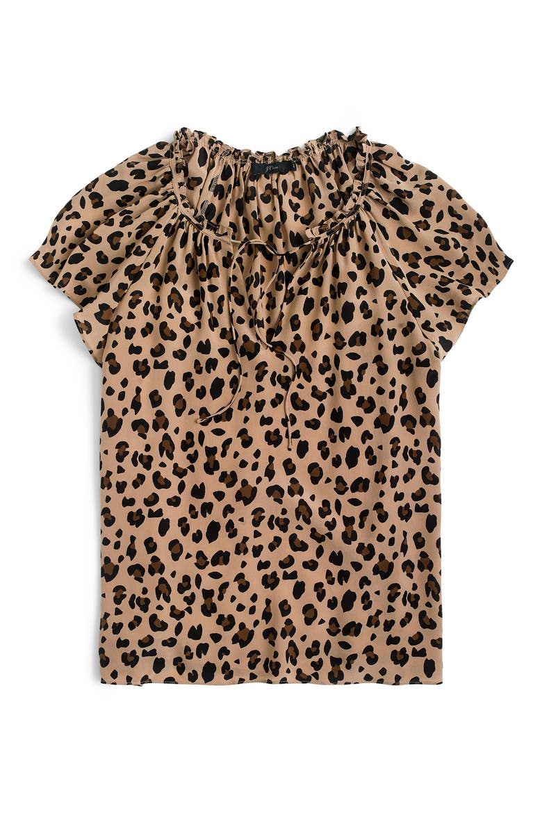Leopard Print Silk Flutter Sleeve Top, Alternate, color, MOD NEUTRAL