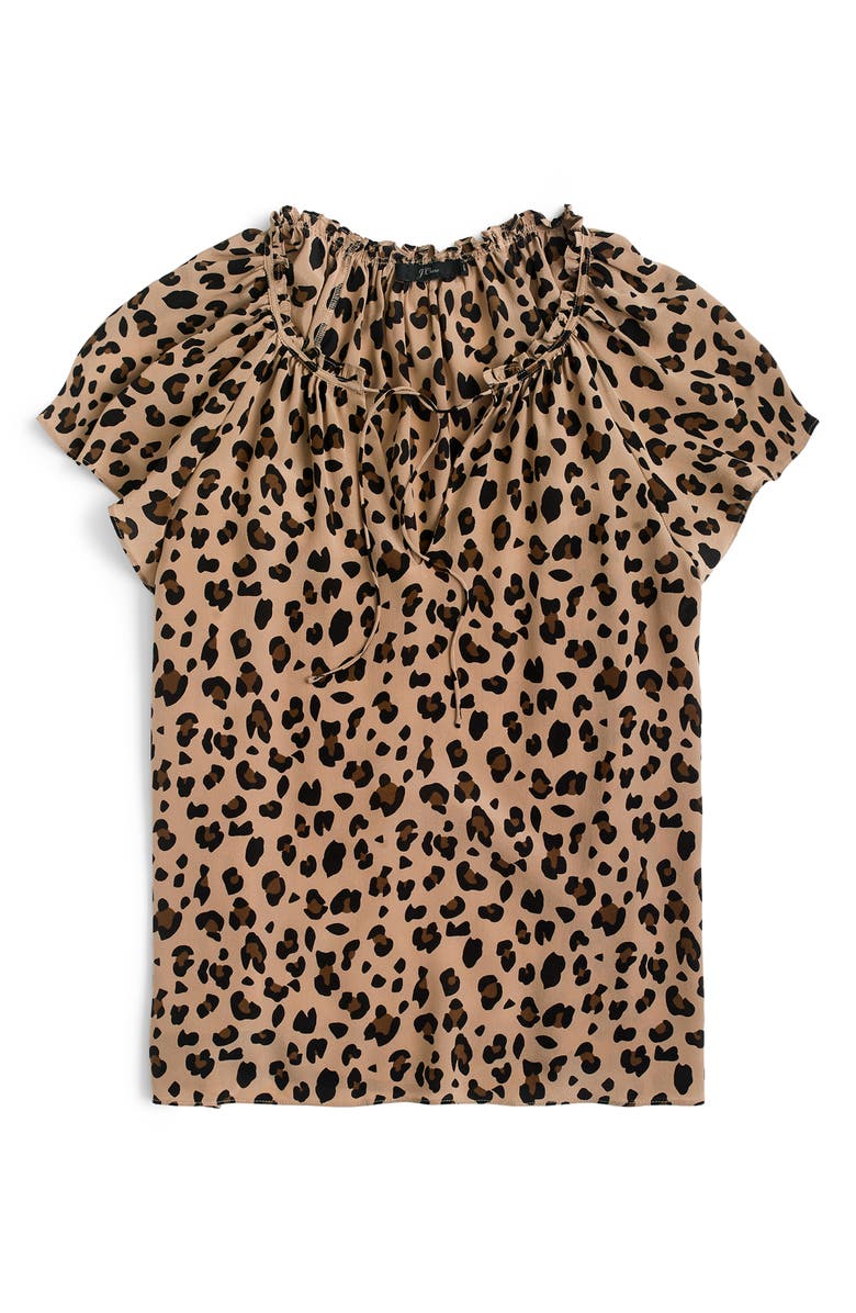 J.Crew Leopard Print Silk Flutter Sleeve Top, Alternate, color, 