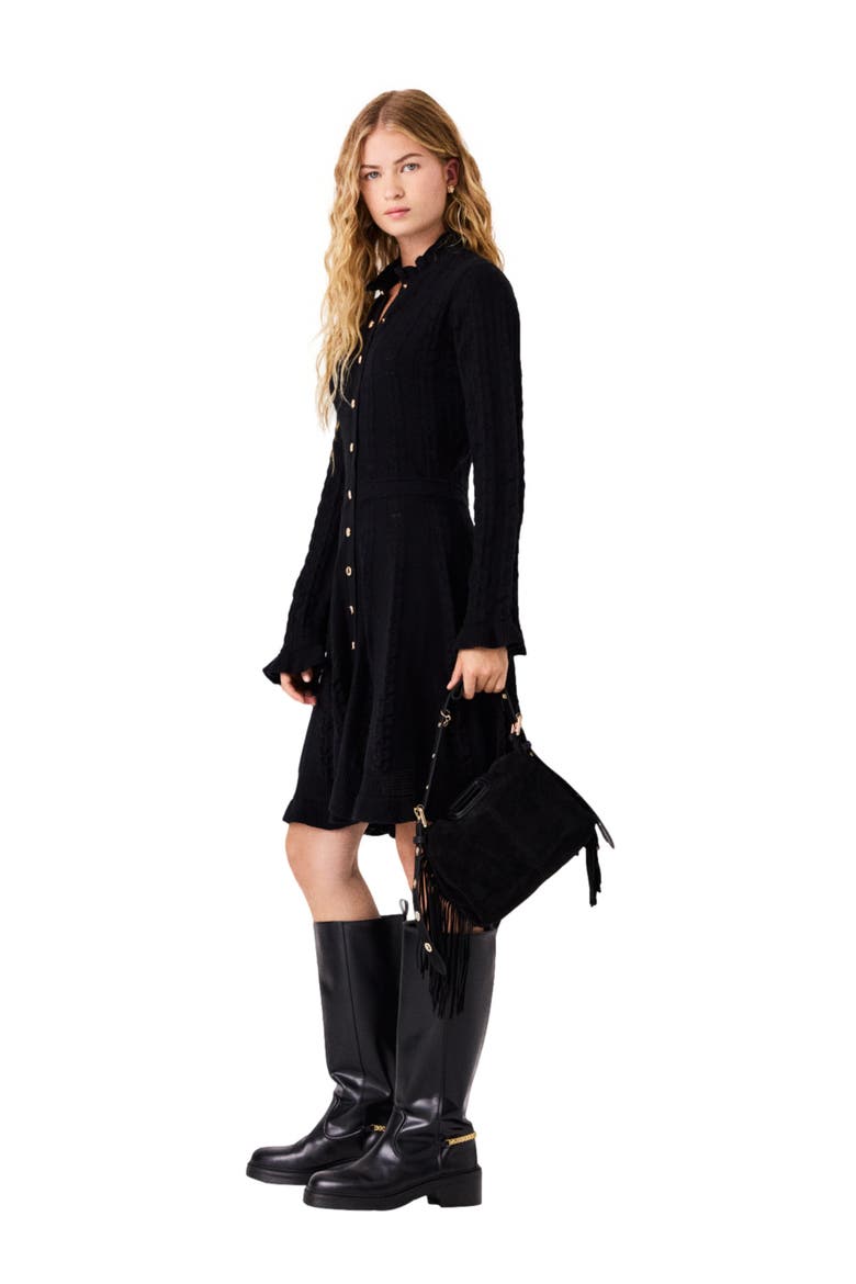Short knit dress with buttons, Alternate, color, Black