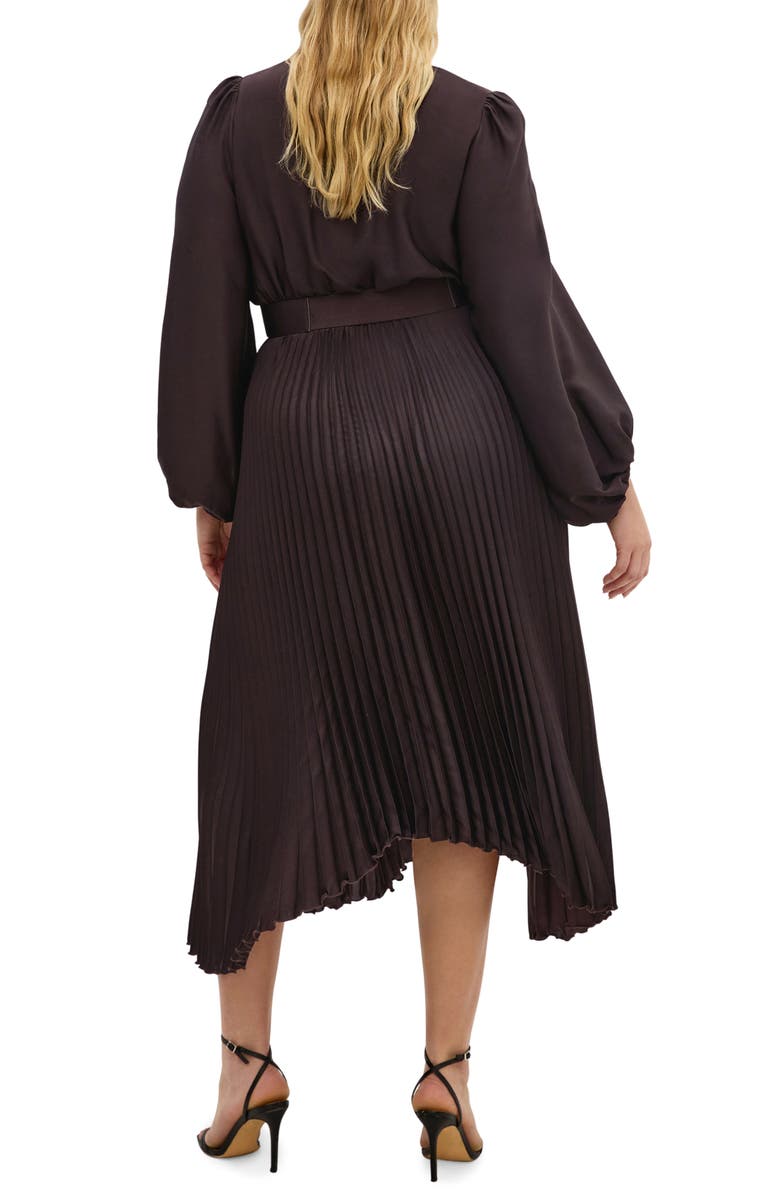 City Chic Amara Accordion Pleat Sateen Dress, Alternate, color, Chocolate