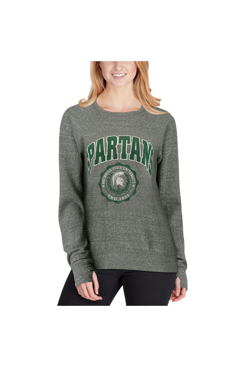 Women's Pressbox Heathered Gray Michigan State Spartans Edith Vintage Knobi Pullover Sweatshirt, Alternate, color, Heather Gray