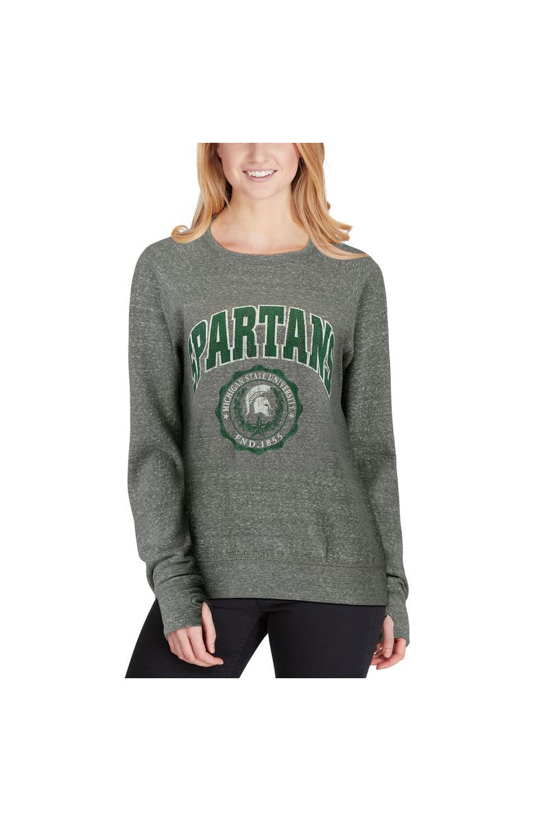 PRESSBOX Women's Pressbox Heathered Gray Michigan State Spartans Edith Vintage Knobi Pullover Sweatshirt, Alternate, color, Heather Gray