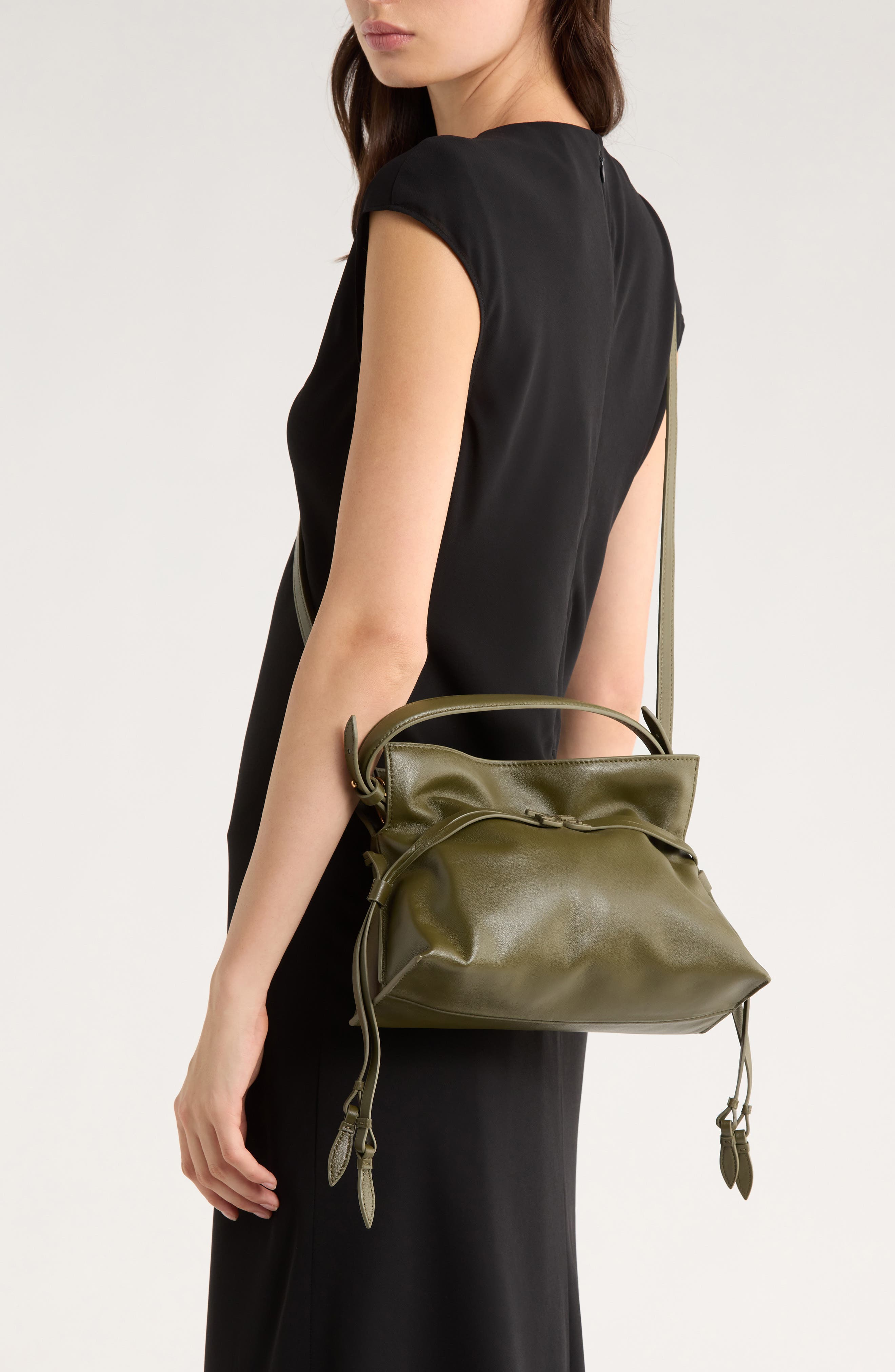 Small Poppy Drawstring Leather Crossbody Bag, Alternate, color, DARK GREEN