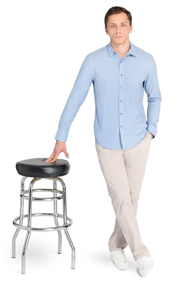 Trim Fit Dash Duo Geo Print Performance Button-Up Shirt, Alternate, color, BLUE