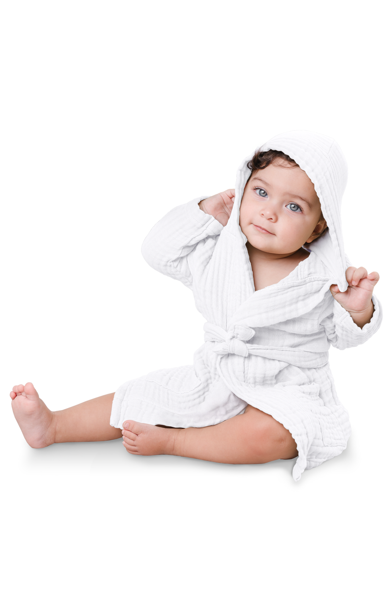 Comfy Cubs Muslin Bath Robe for Baby and Toddler, Main, color, White