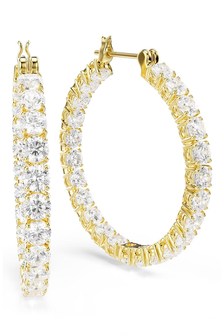 Matrix Tennis Hoop Earrings, Alternate, color, SHINY WHITE/ GOLD