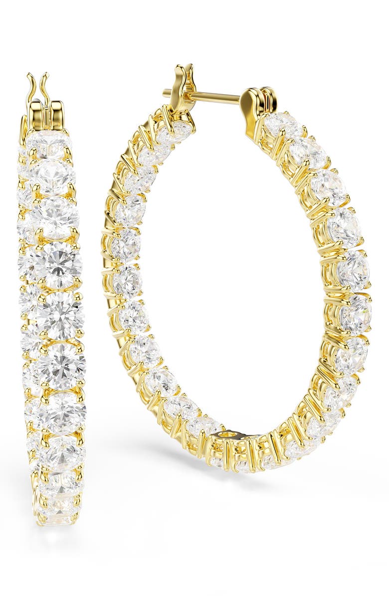 Swarovski Matrix Tennis Hoop Earrings, Alternate, color, Shiny White/ Gold