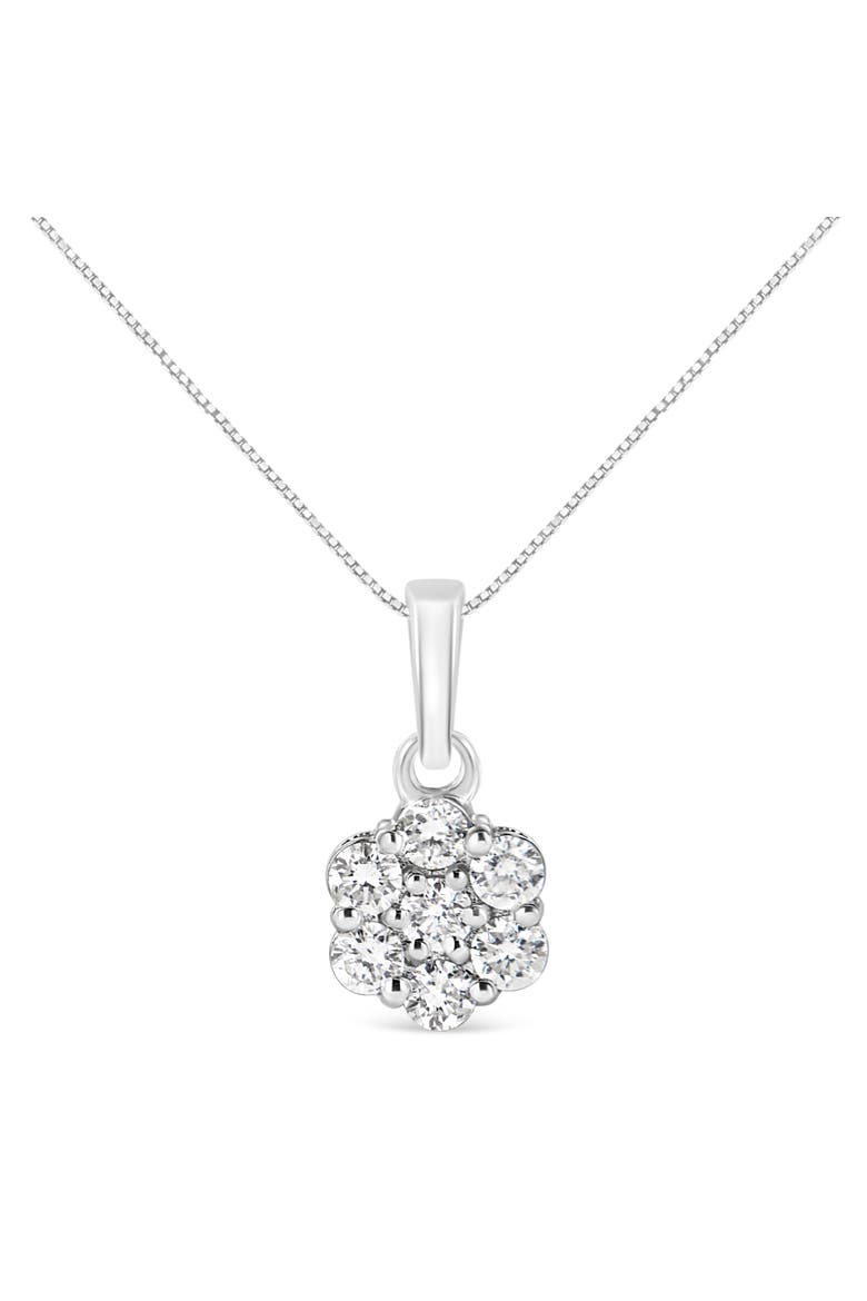 14KT White Gold 1/2 cttw Diamond Floral Cluster Pendant Necklace, Main, color, White