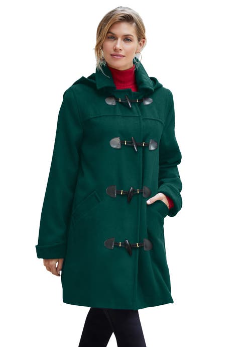 Hooded Toggle Wool Coat (Plus)