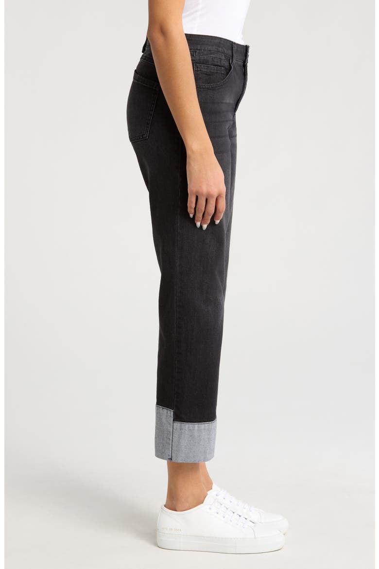 High Waist Cuff Hem Jeans, Alternate, color, WASHED BLACK