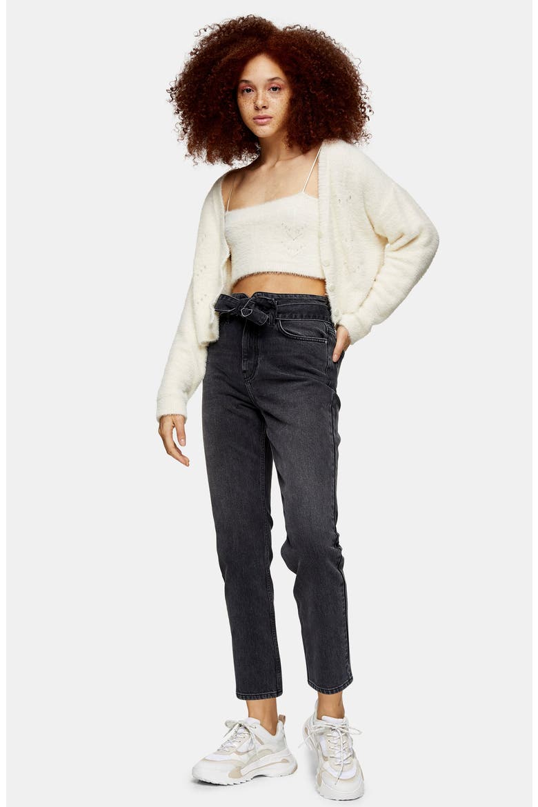 Paperbag Waist Straight Leg Jeans, Alternate, color, WASHED BLACK