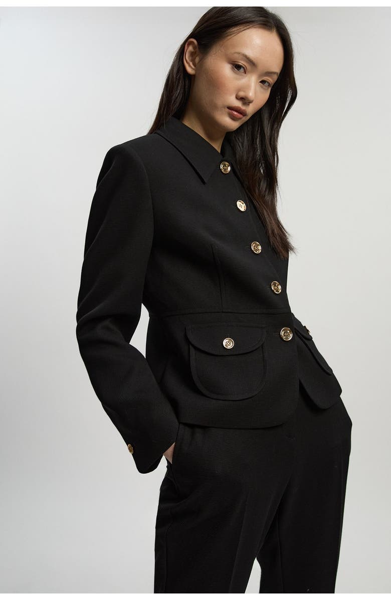 Karen Millen Textured Compact Stretch Tailored Jacket, Main, color, Black