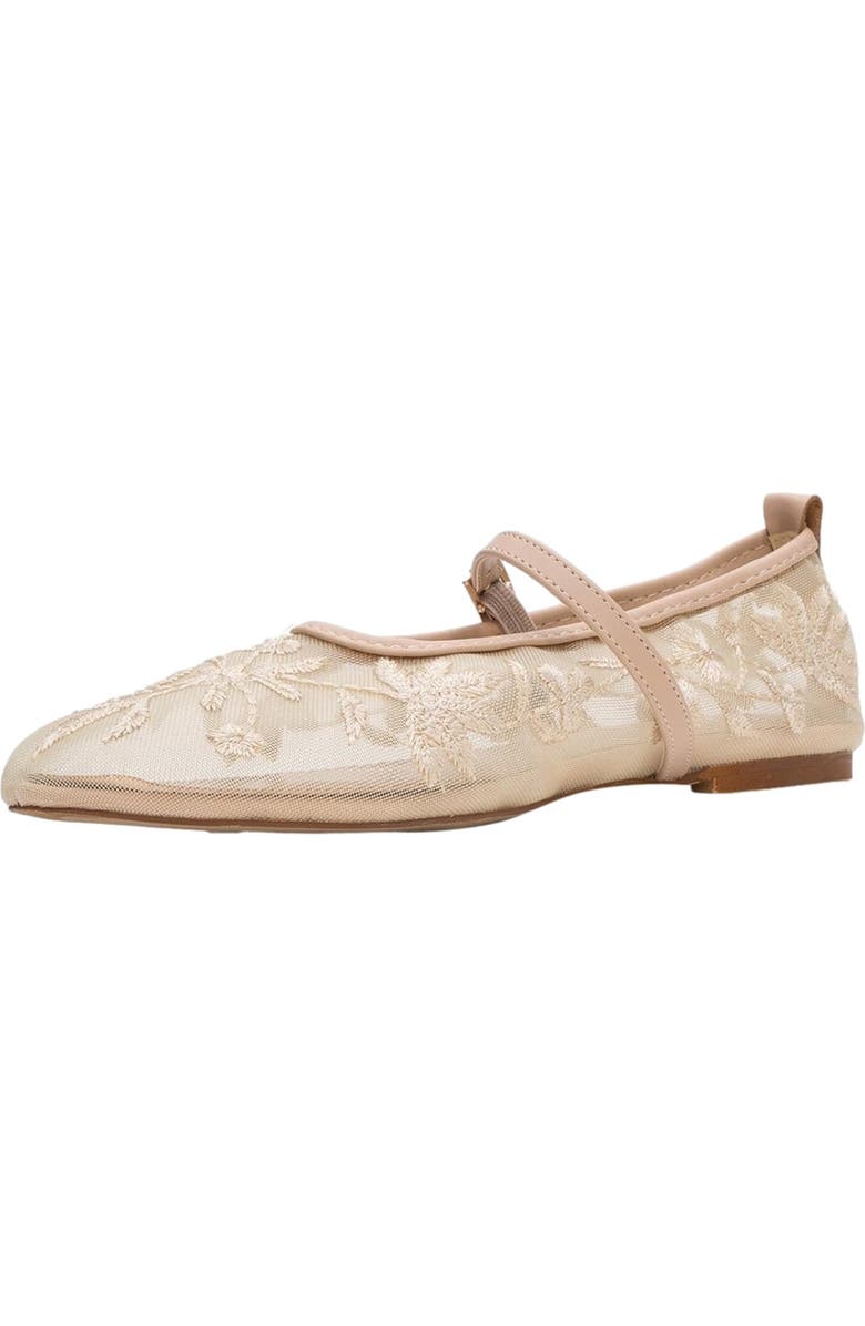 Prologue Shoes Juny Mesh Floral Embroidery Ballet Flat, Alternate, color, Beige Faux Leather
