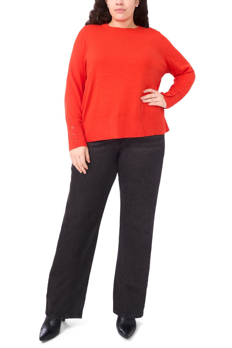 Button Cuff Cotton Blend Sweater, Alternate, color, POINCIANA