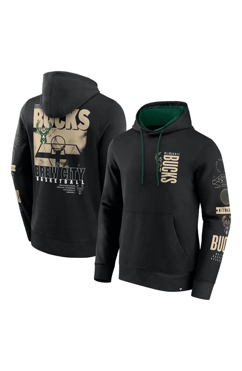 FANATICS Men's Fanatics Black Milwaukee Bucks Game Time Crossover Pullover Hoodie, Main, color, Black
