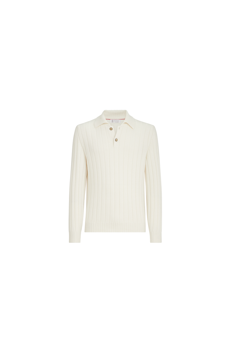 Brunello Cucinelli Cashmere ribbed knit polo, Alternate, color, Panama