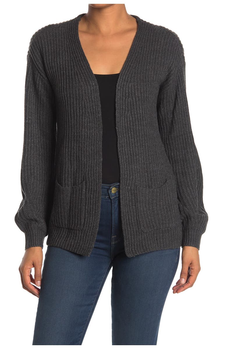 Love By Design Luxe Open Front Pocket Cardigan, Main, color, Grey