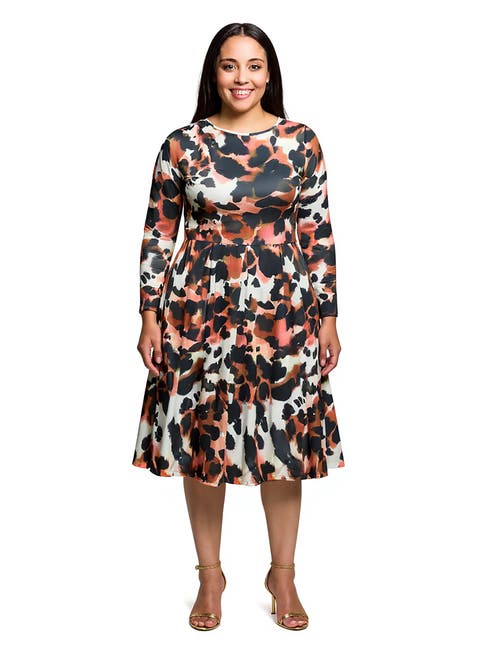 Long Sleeve Midi Dress in Animal Print