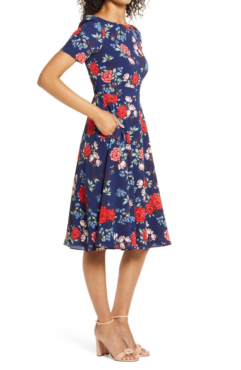 Harper Rose Floral Crepe A-Line Dress, Alternate, color,