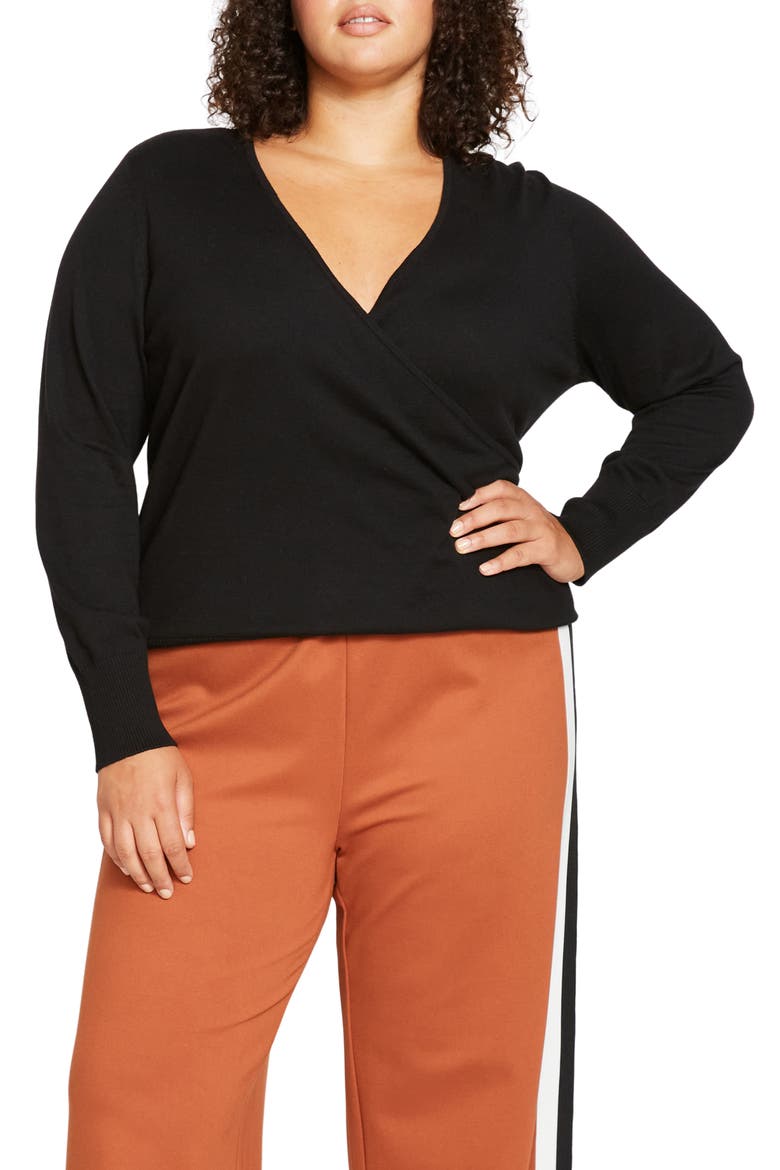 Statement Wrap Sweater, Main, color, BLACK