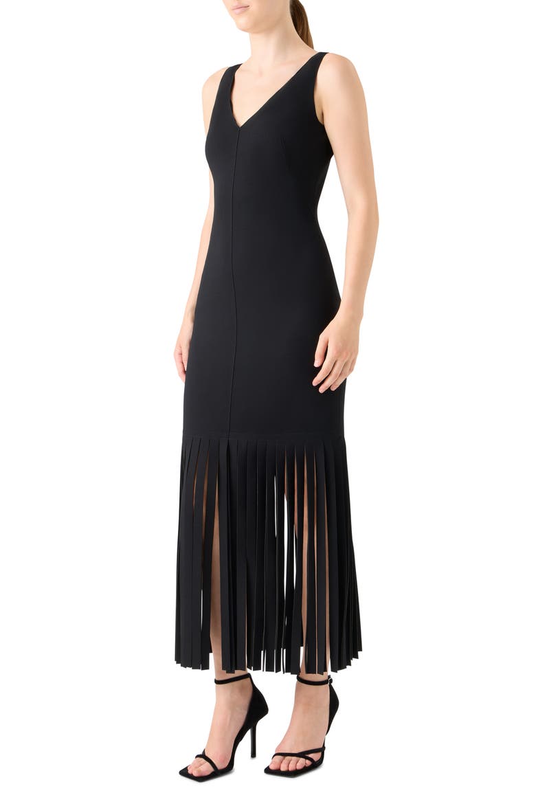 Fringe Hem Sleeveless Midi Dress, Alternate, color, BLACK