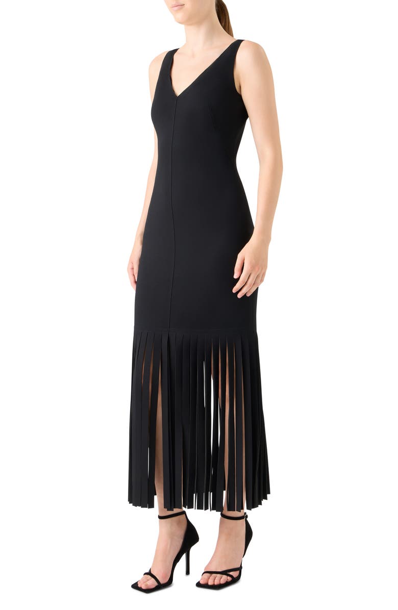 Akris punto Fringe Hem Sleeveless Midi Dress, Alternate, color, Black