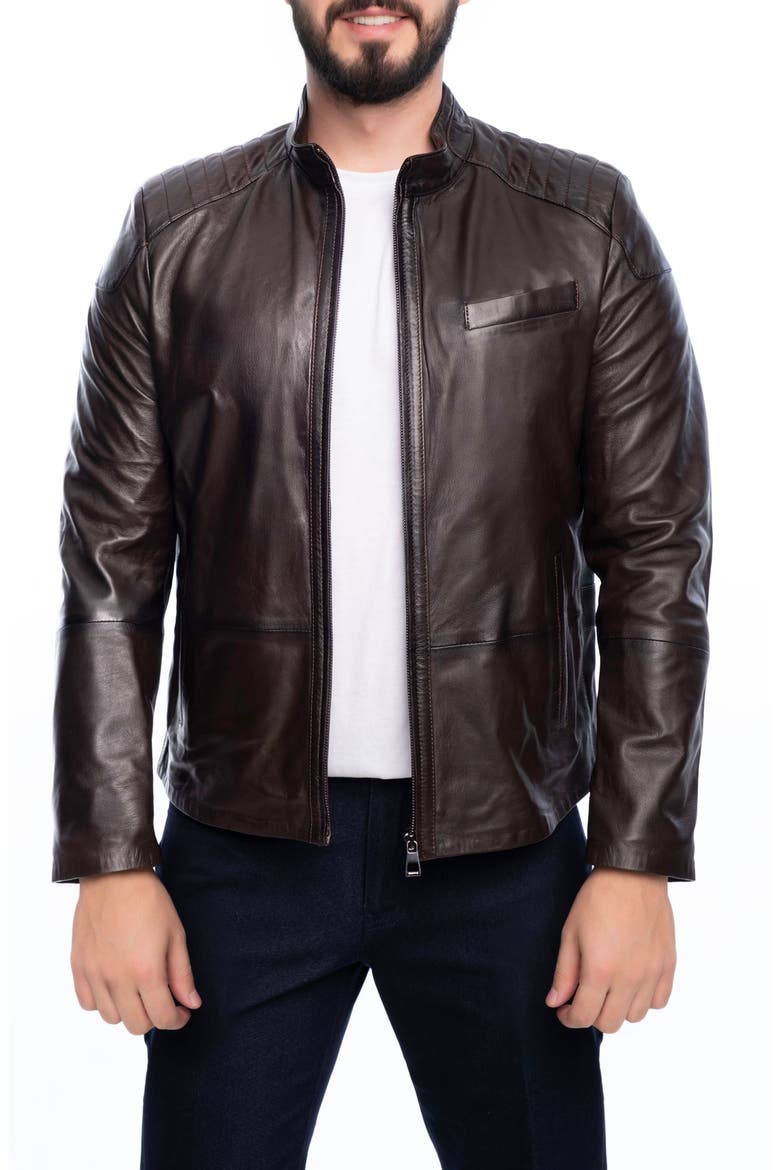 Lanier Leather Jacket, Main, color, DARK BROWN