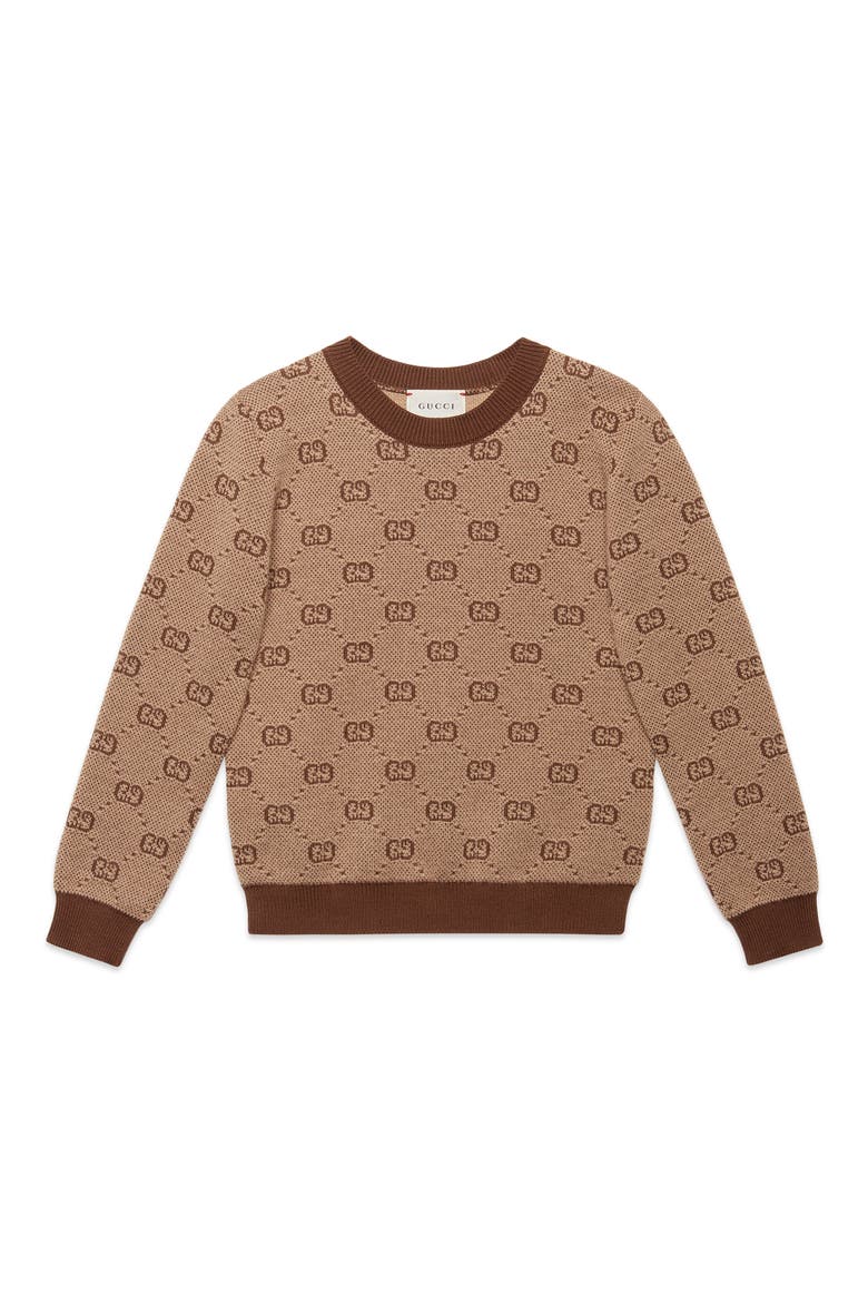 Logo Jacquard Wool Blend Sweater, Main, color, CAMEL MULTI