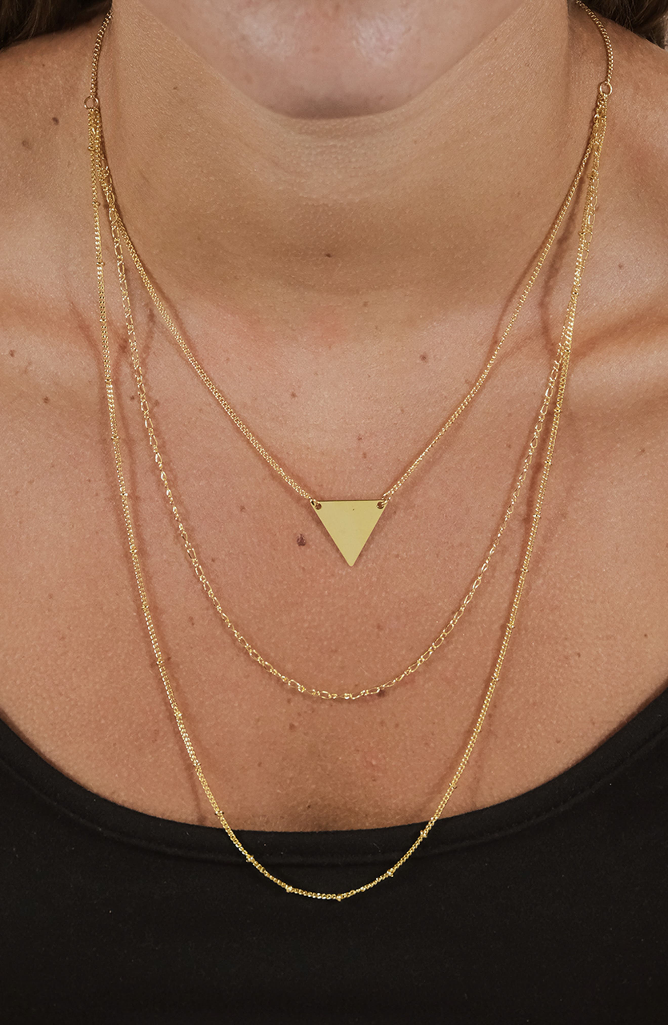 Sterling Forever Triple Chain Layered Triangle Necklace (Women ...