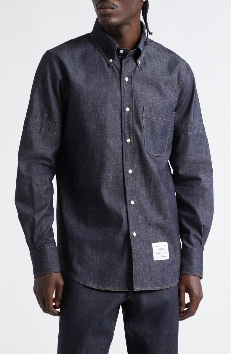 Thom Browne Oxford Armband Cotton Button-Down Shirt, Main, color, Navy