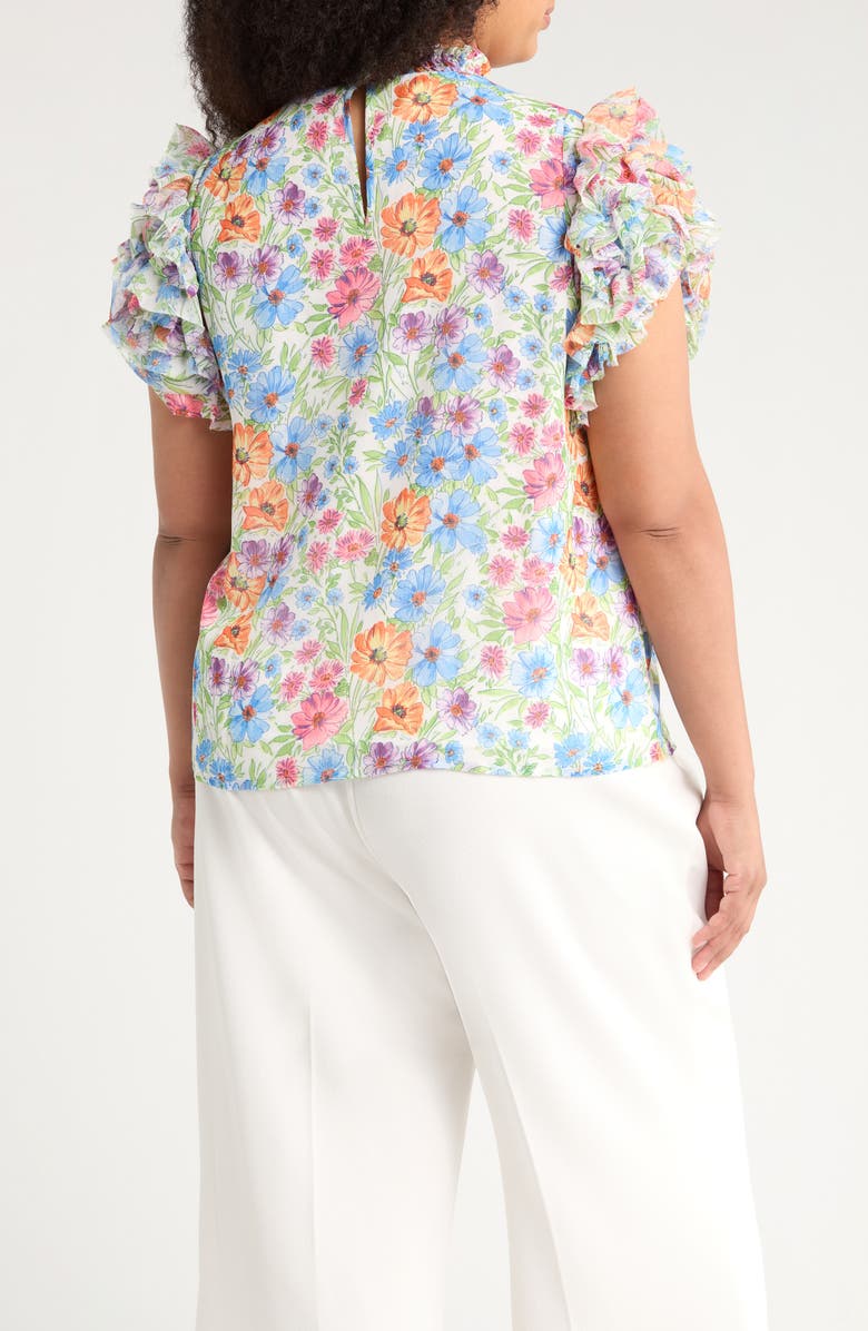 SUGARLIPS Ezia Garden Brenna Mock Neck Top, Alternate, color, Blue/ Pink/ Yellow