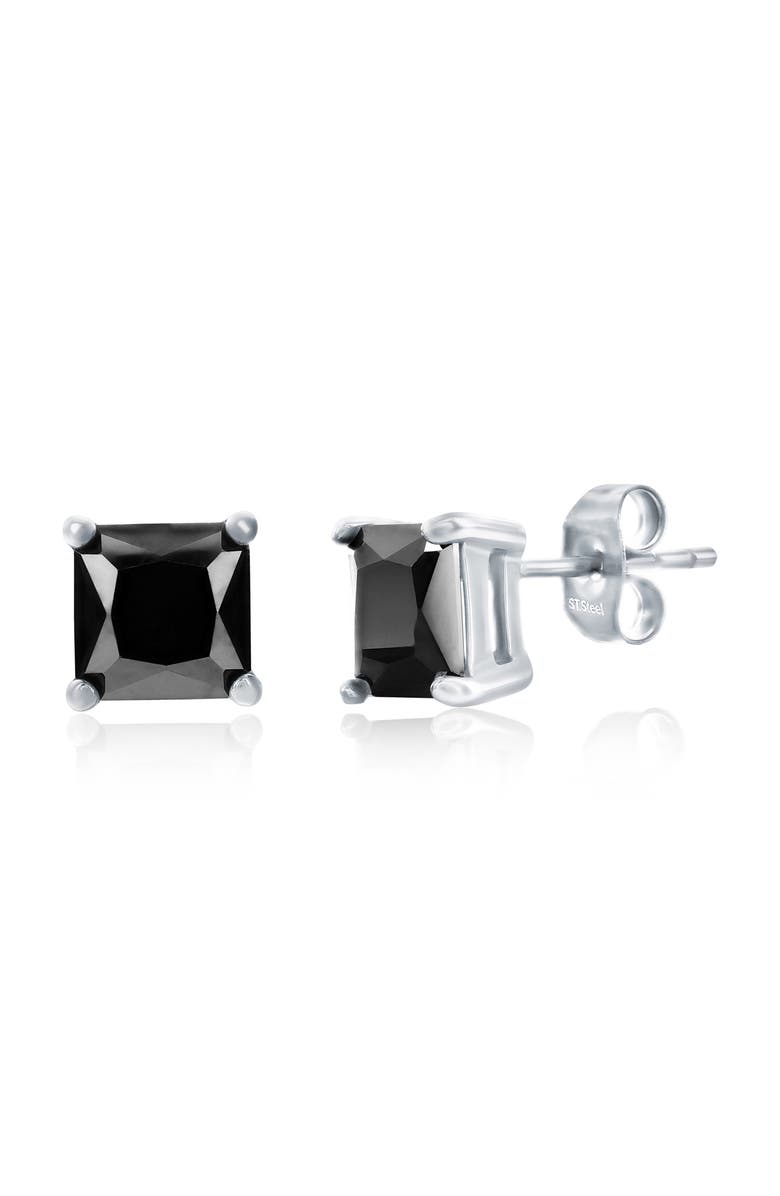 BLACKJACK 8mm Square Cubic Zirconia Stud Earrings, Main, color, Black/ Silver